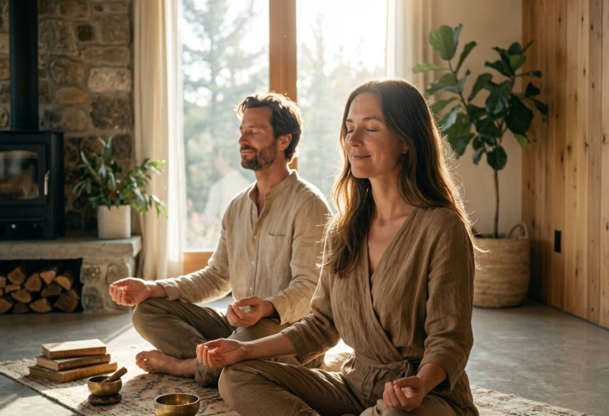 Person meditating with a singing bowl